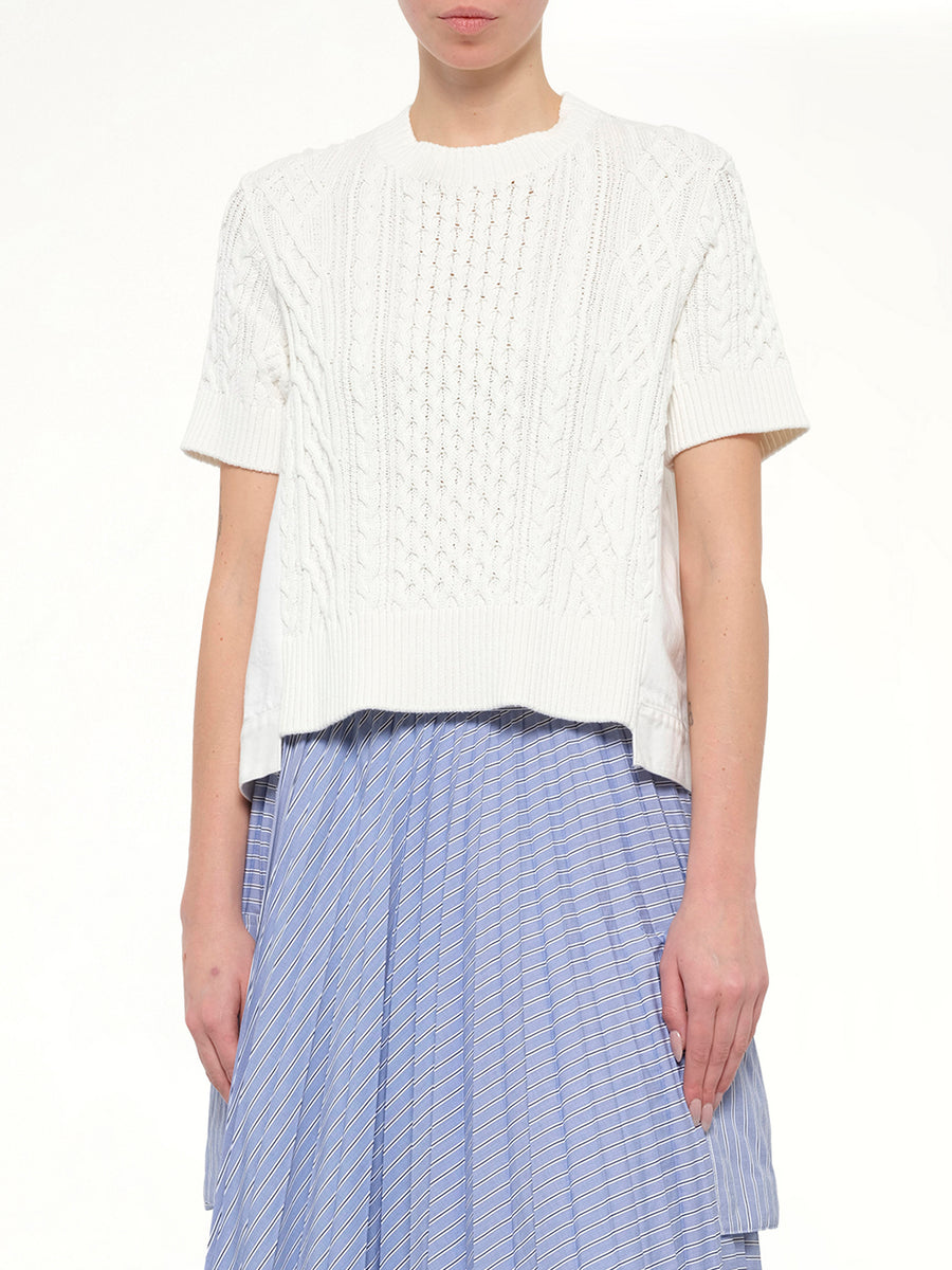 Denim x Cotton Knit Sweater in Off White