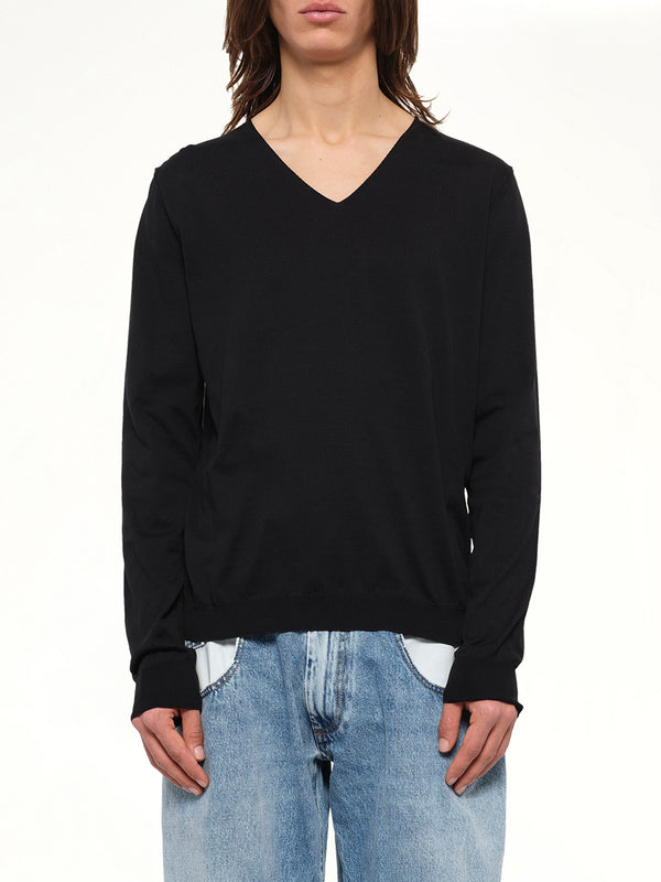 V-Neck Knit Sweater in Black