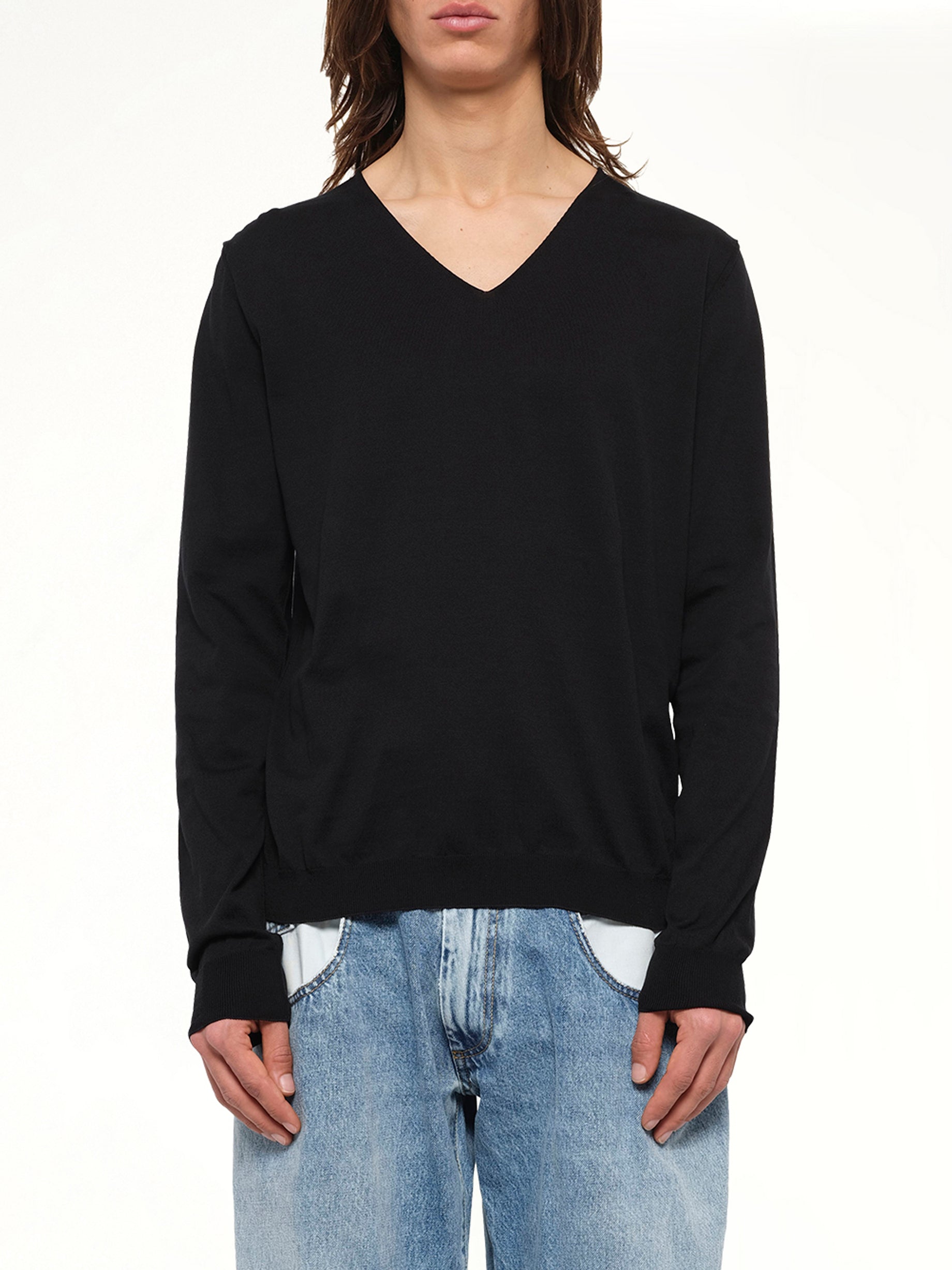 V-Neck Knit Sweater in Black