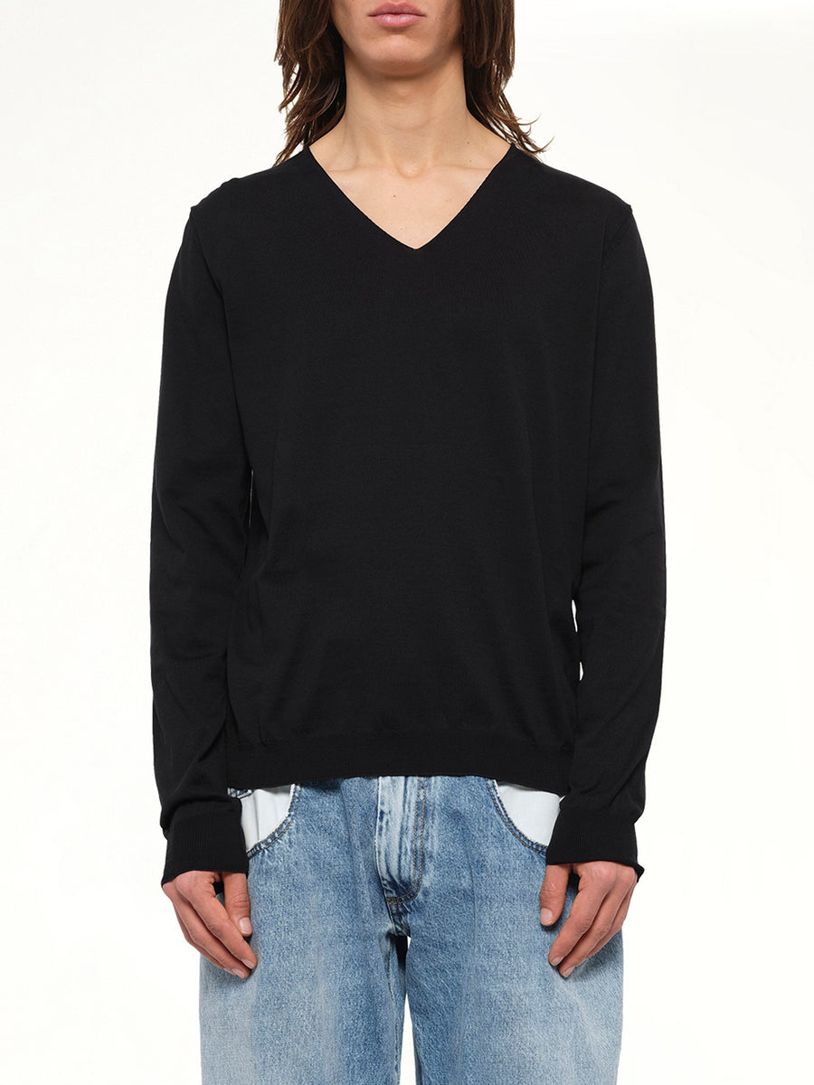 V-Neck Knit Sweater in Black