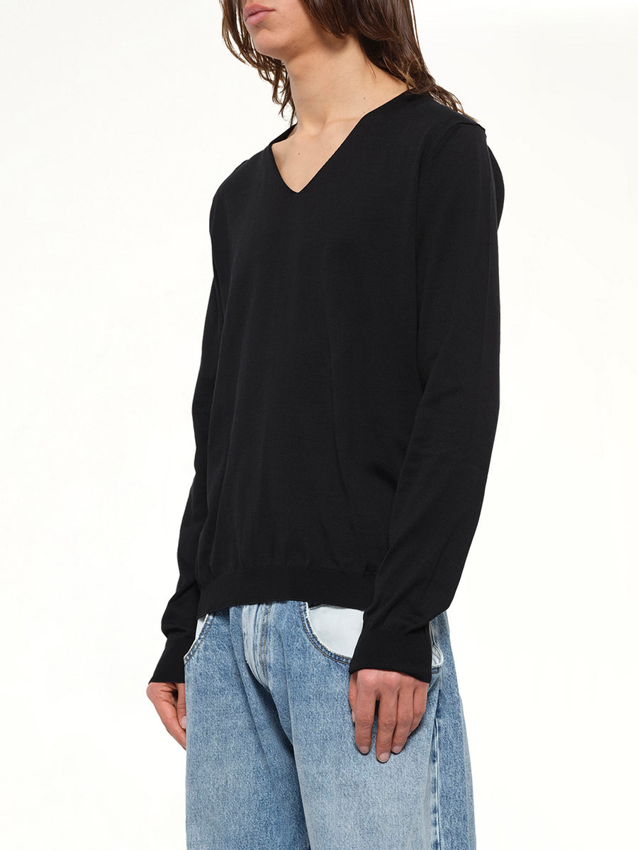 V-Neck Knit Sweater in Black