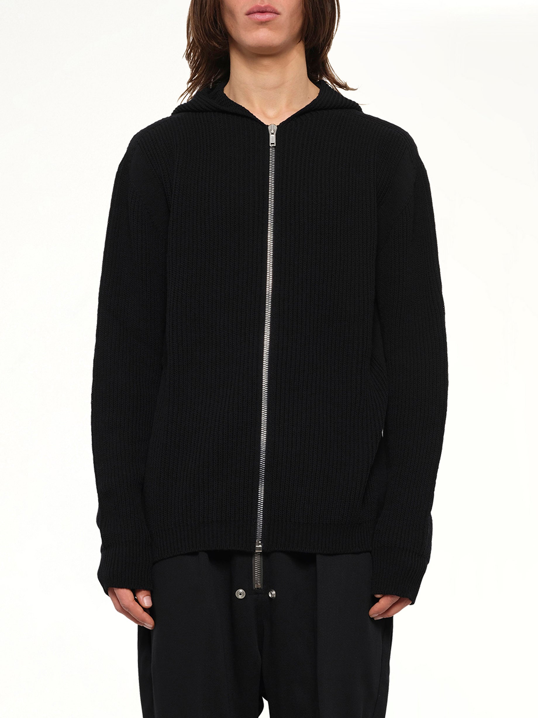 Heavy Wool Zipped Hoodie in Black