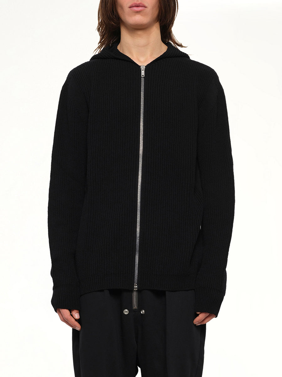 Heavy Wool Zipped Hoodie in Black