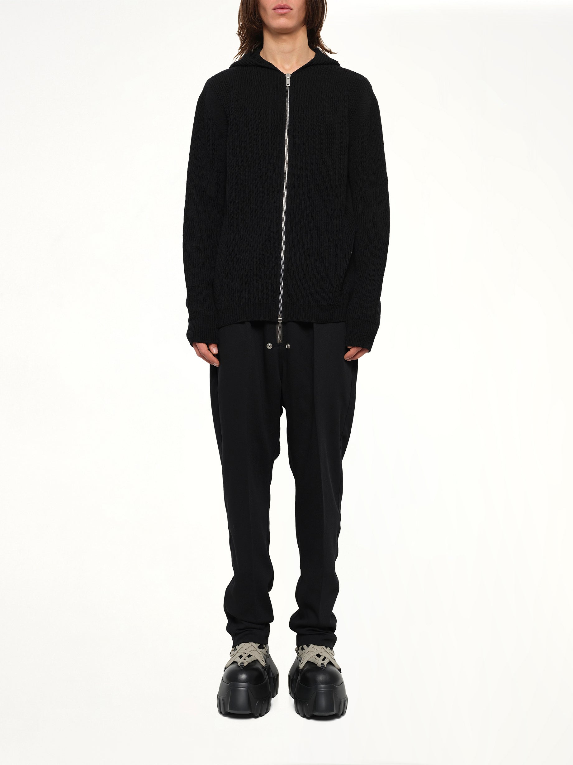 Heavy Wool Zipped Hoodie in Black