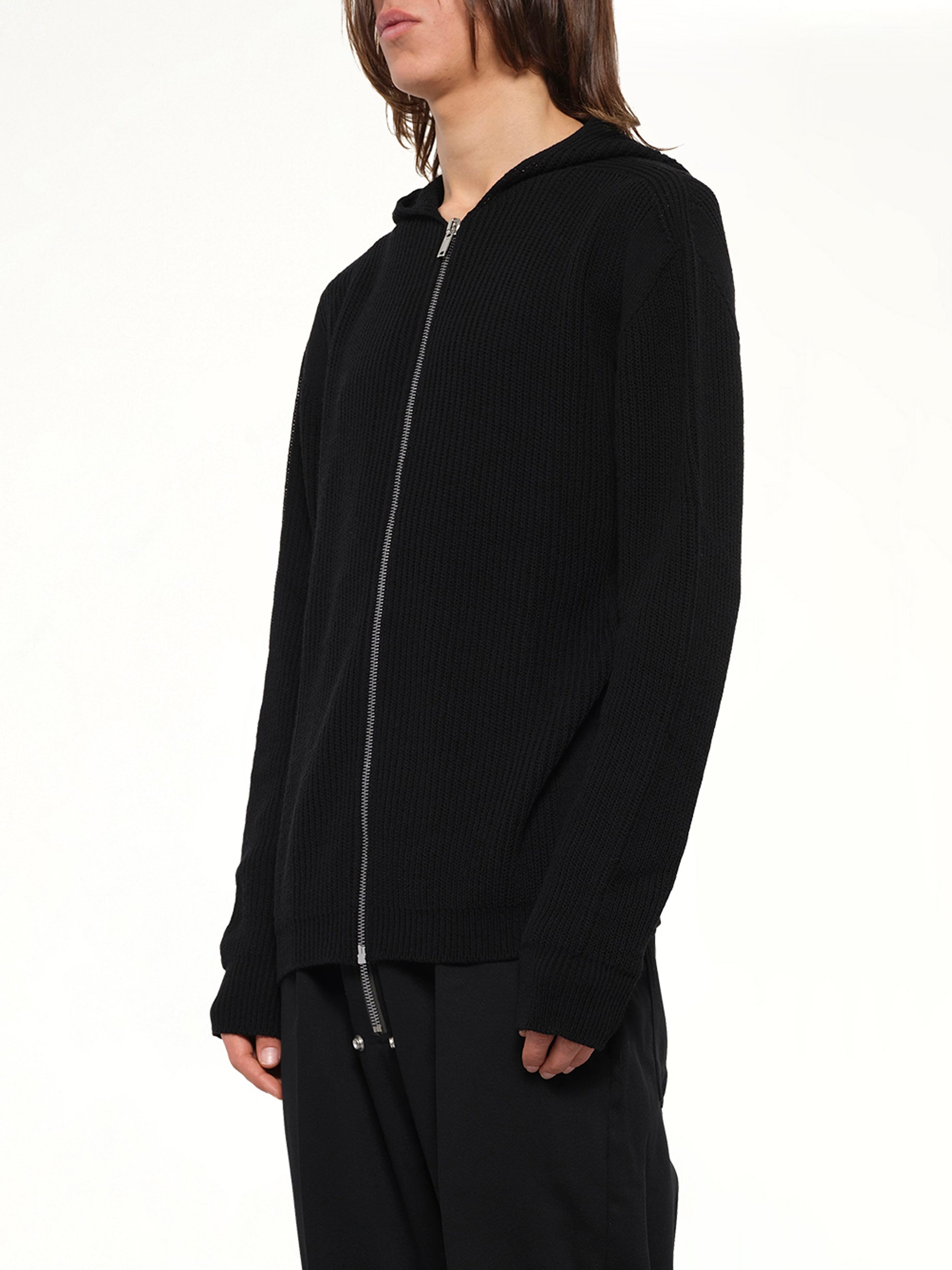 Heavy Wool Zipped Hoodie in Black