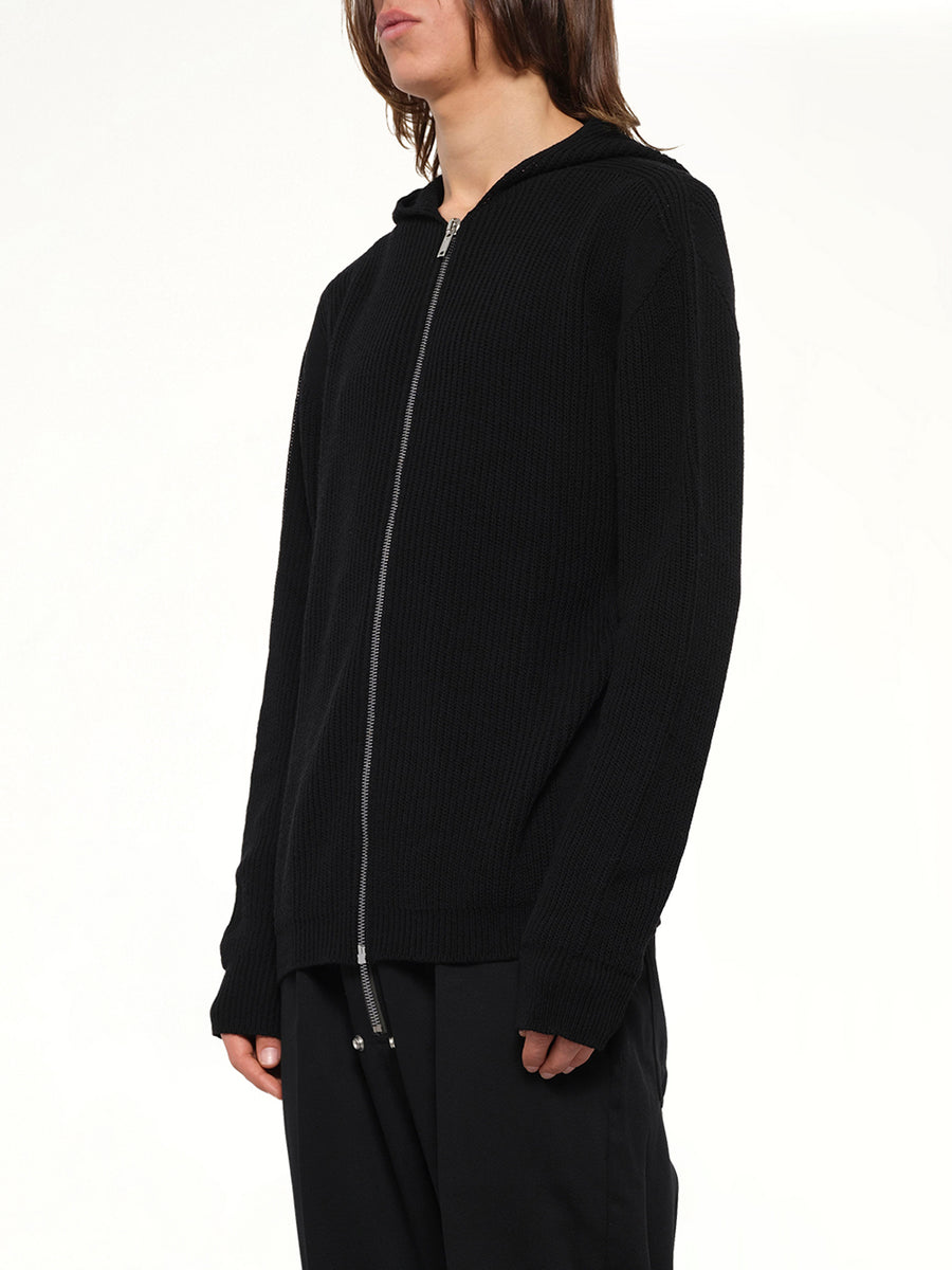 Heavy Wool Zipped Hoodie in Black