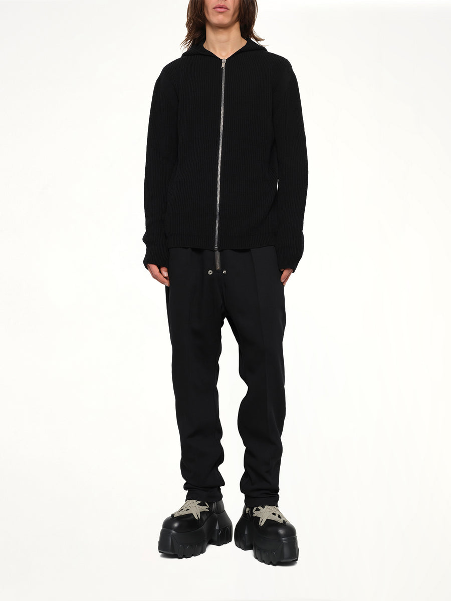 Heavy Wool Zipped Hoodie in Black