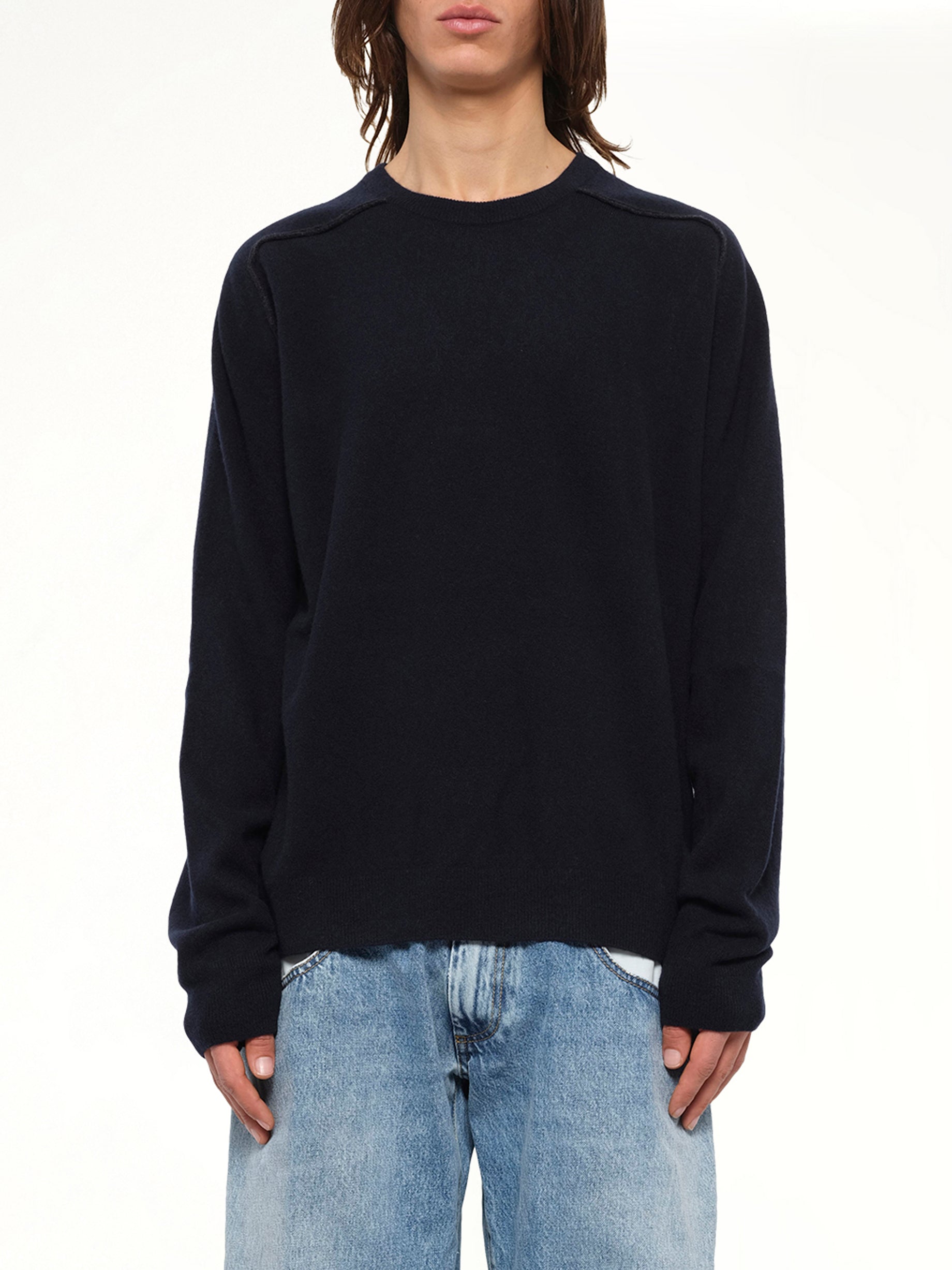 Lambswool Sweater in Navy/Dark Grey