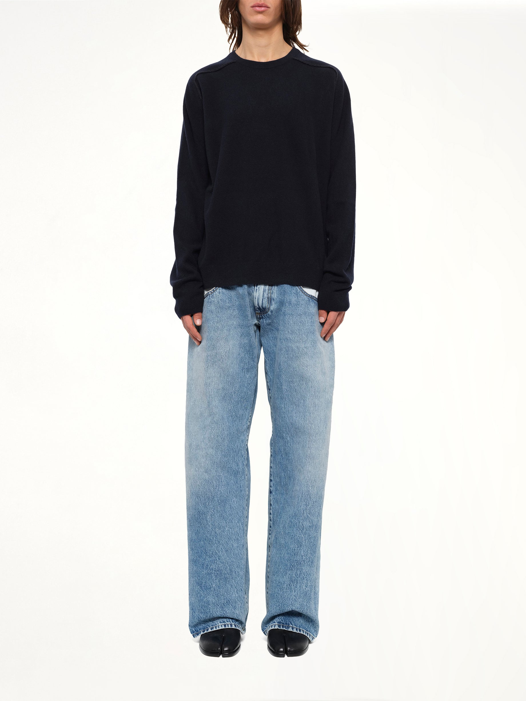 Lambswool Sweater in Navy/Dark Grey