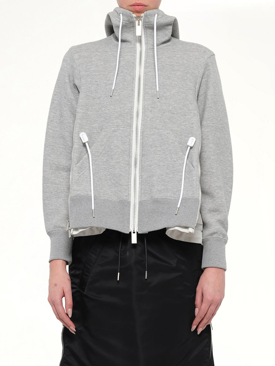 Sponge Sweat x Nylon Twill Hoodie in Light Gray