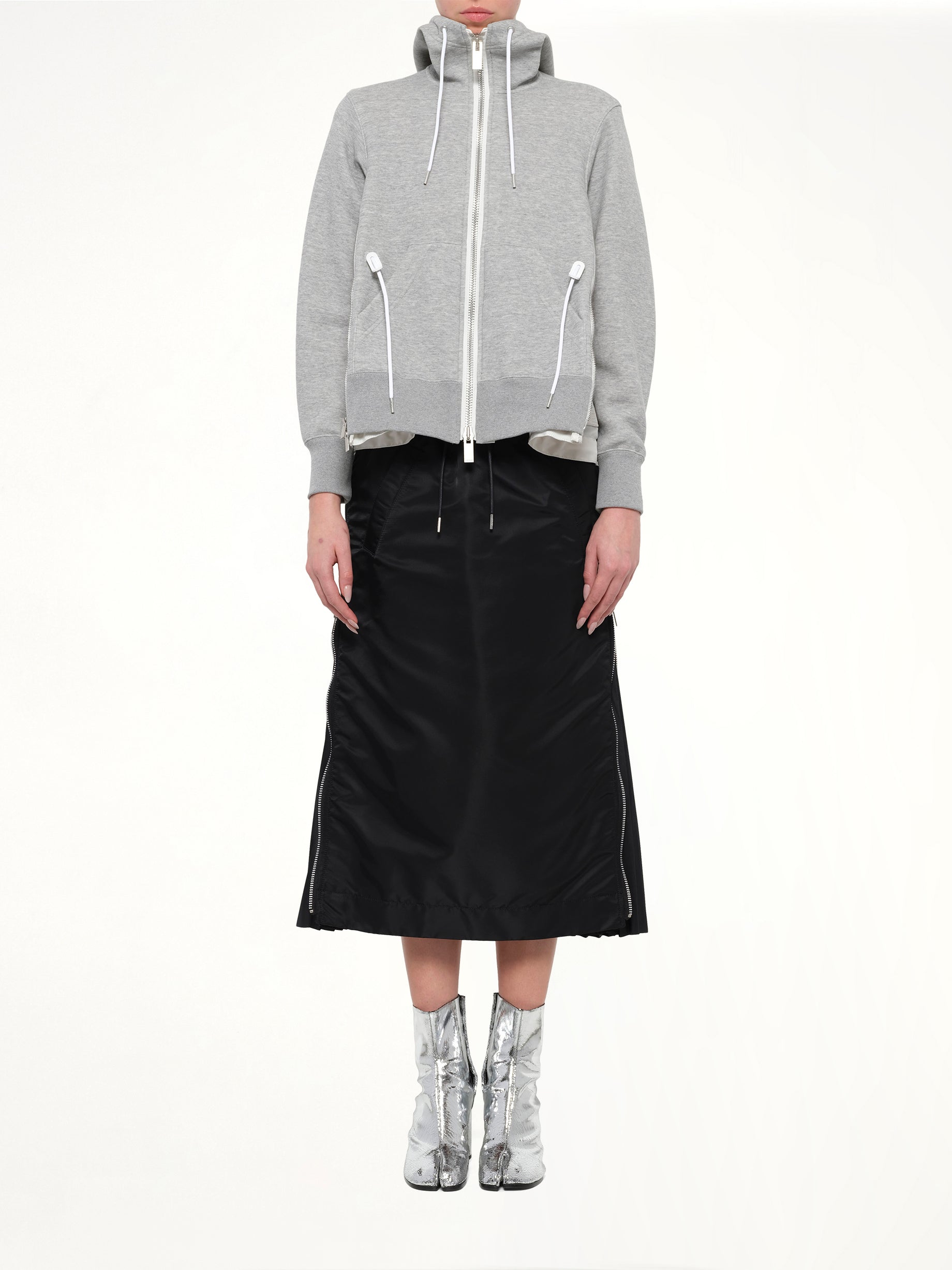 Sponge Sweat x Nylon Twill Hoodie in Light Gray