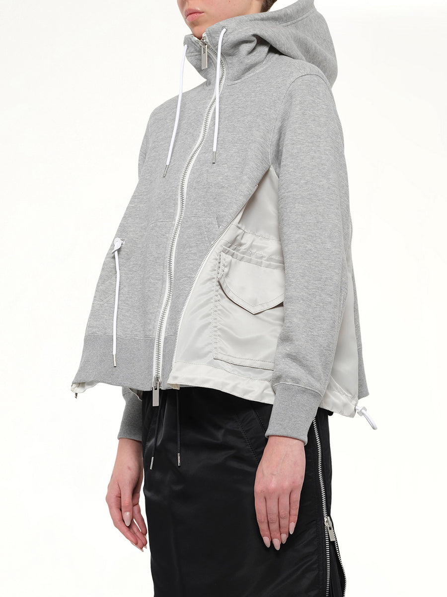 Sponge Sweat x Nylon Twill Hoodie in Light Gray