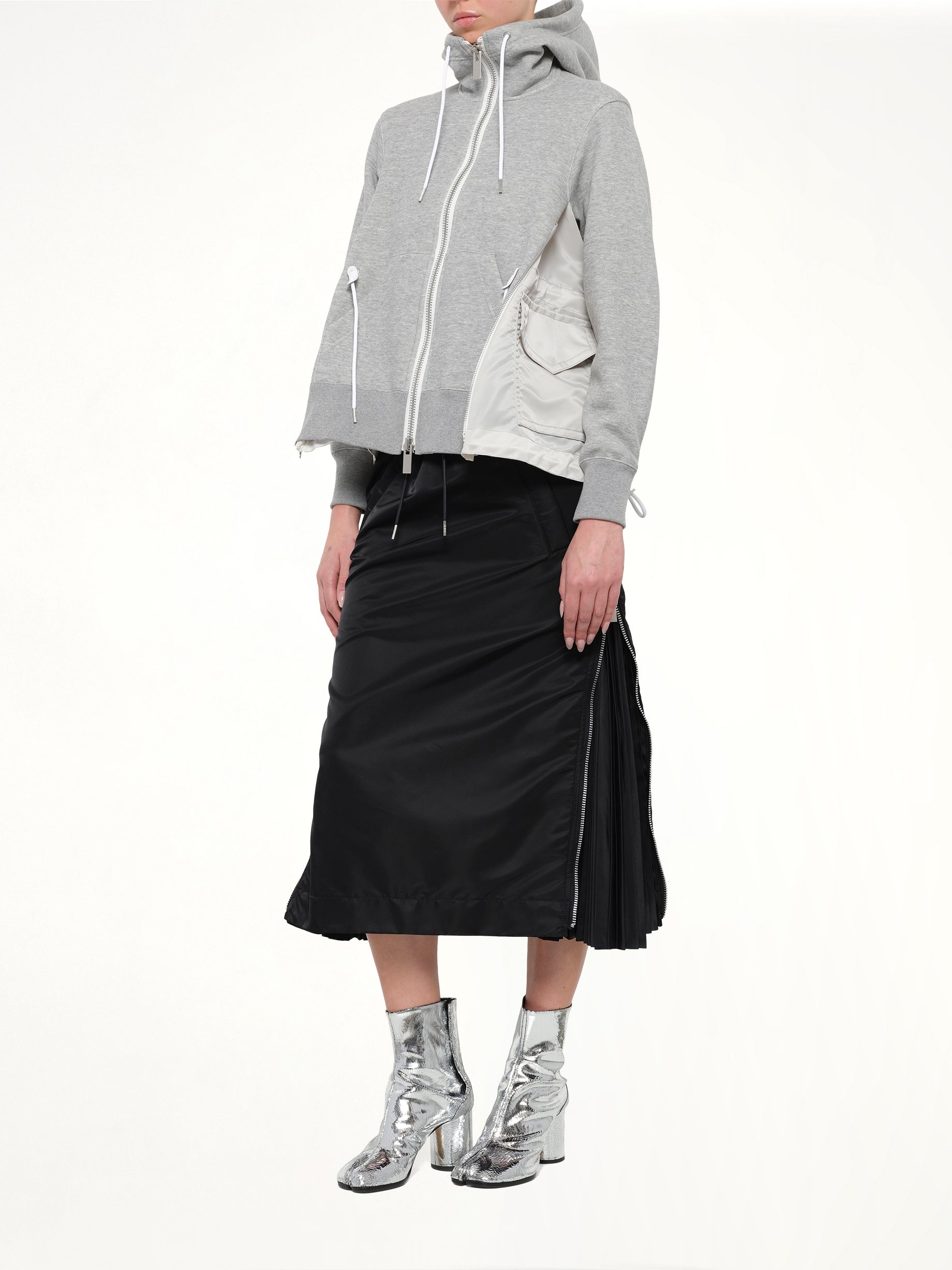 Sponge Sweat x Nylon Twill Hoodie in Light Gray