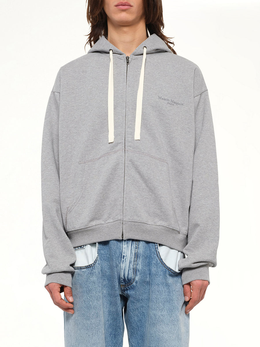 Logo Zip Hoodie in Grey Melange