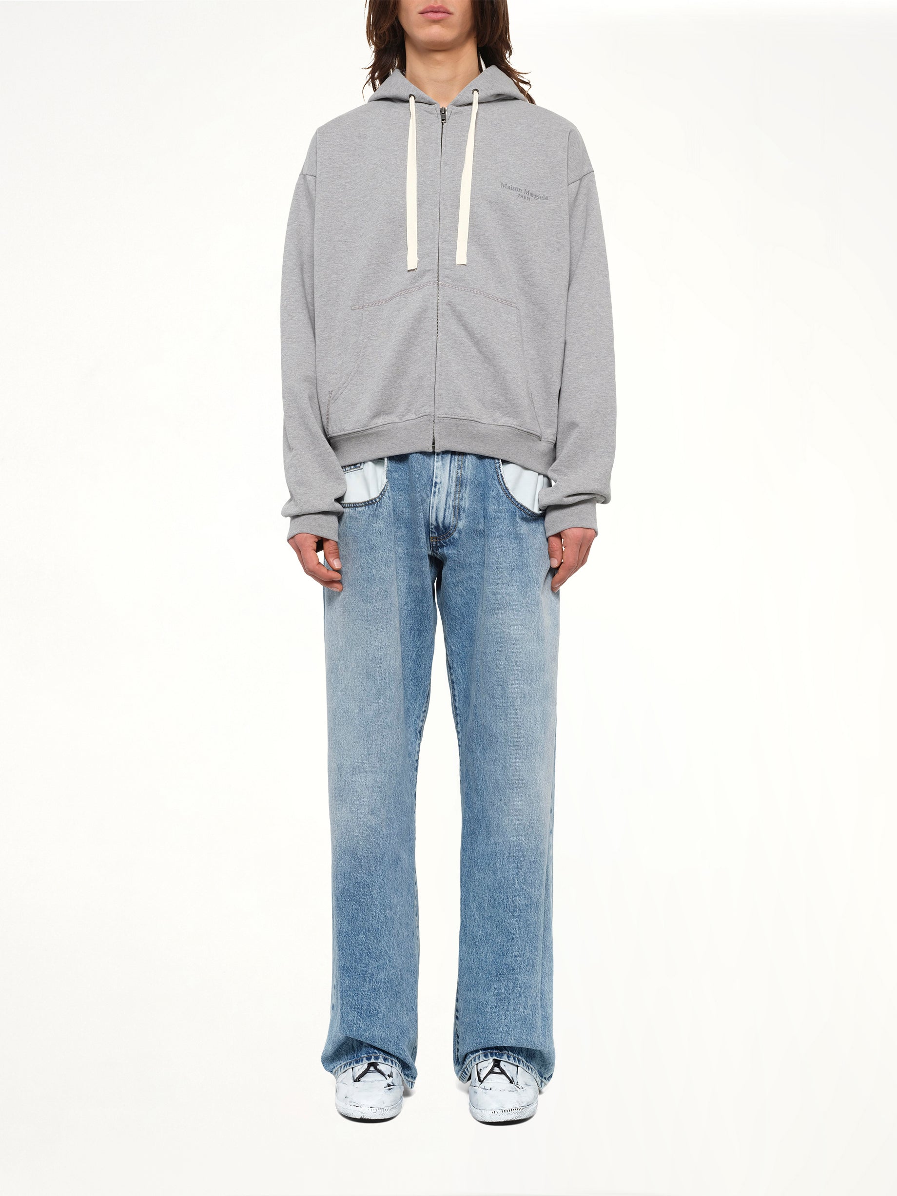 Logo Zip Hoodie in Grey Melange