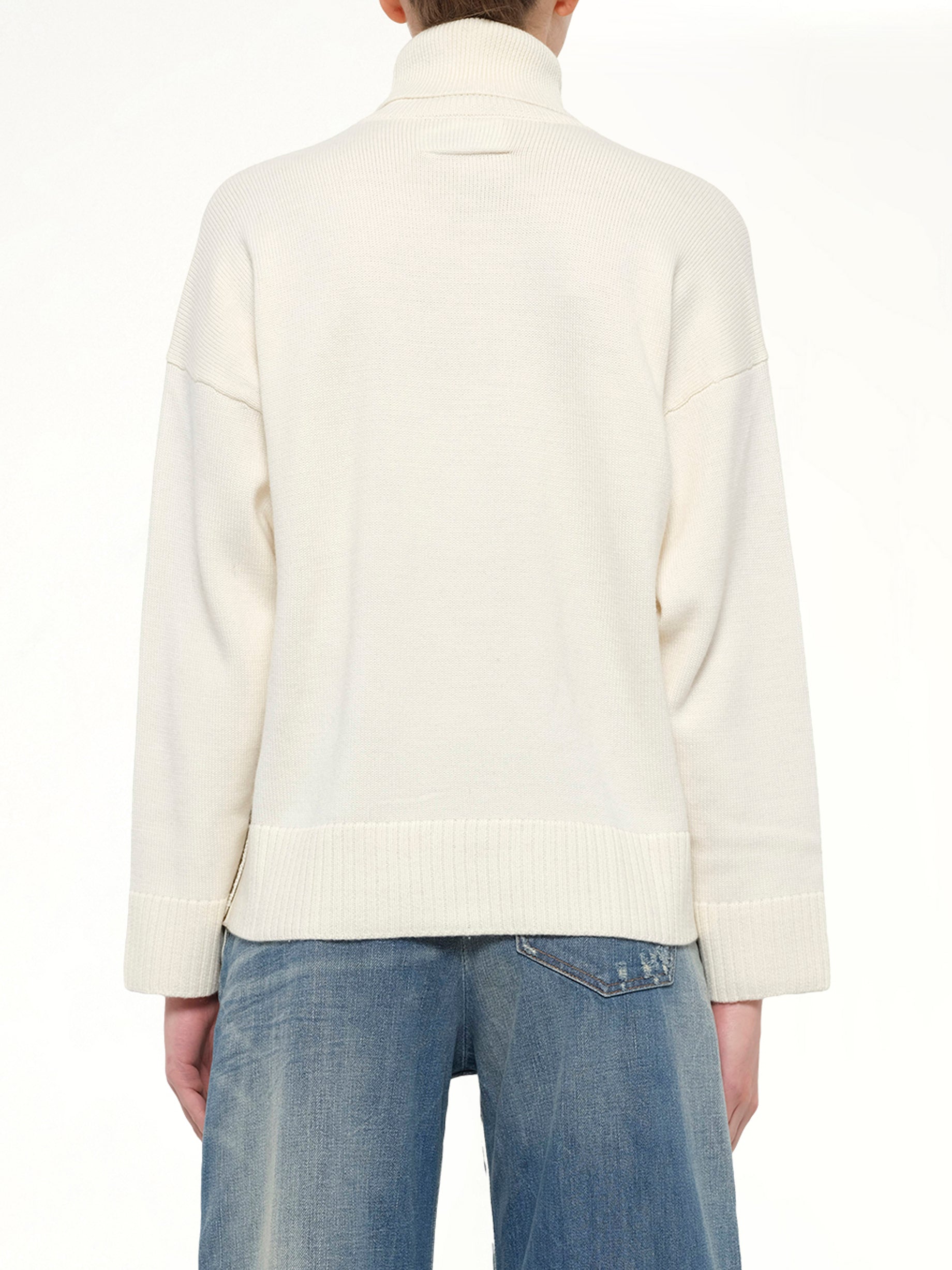 Moved Pattern Turtleneck in Off White/Khaki