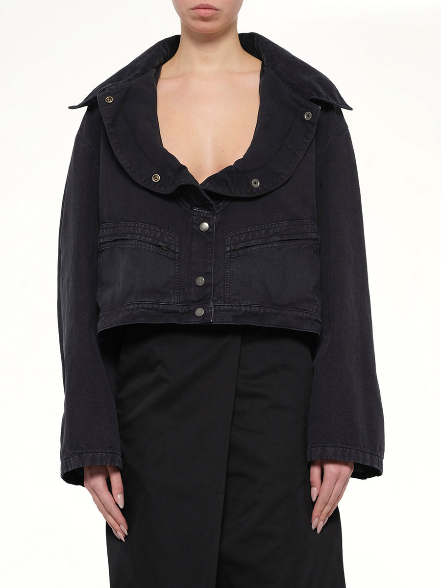 Open Neck Workwear Jacket in Vintage Black