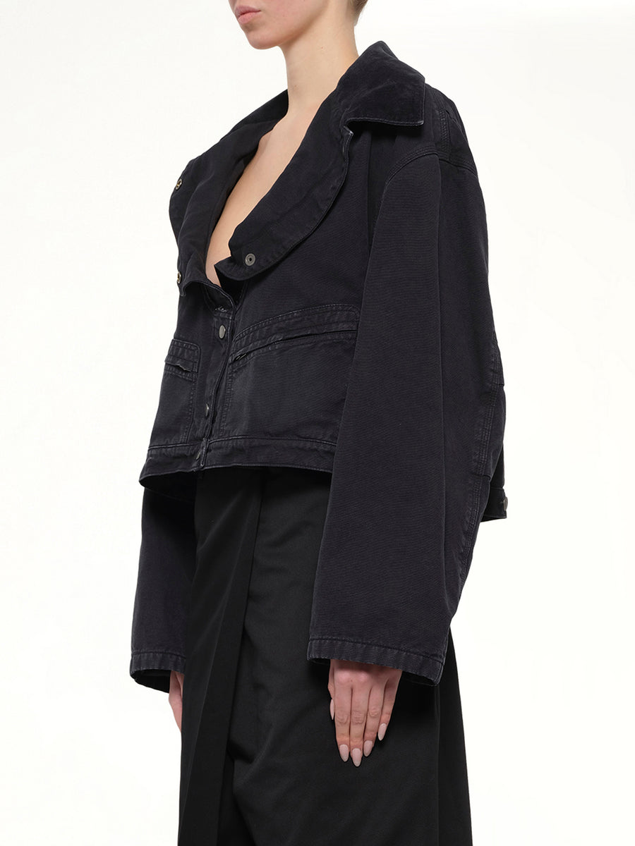 Open Neck Workwear Jacket in Vintage Black