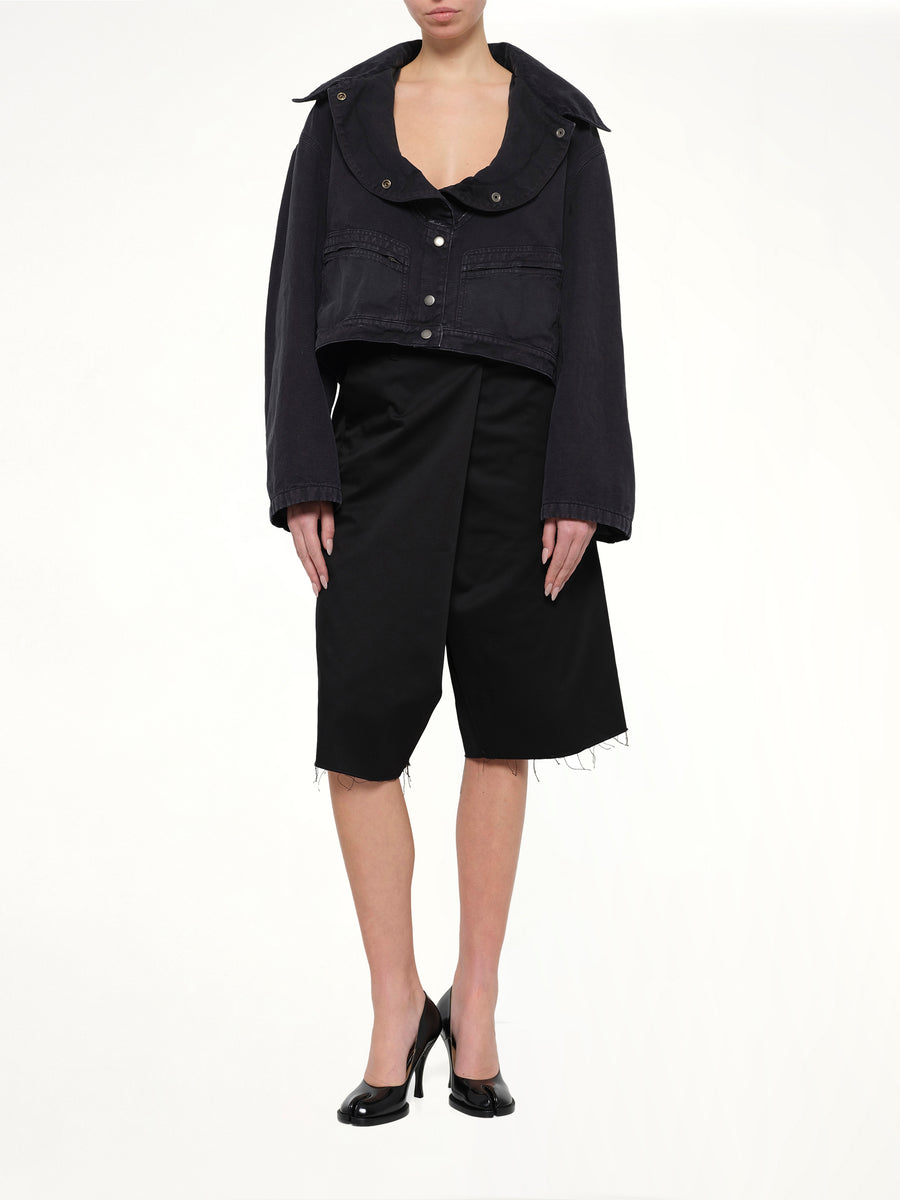Open Neck Workwear Jacket in Vintage Black
