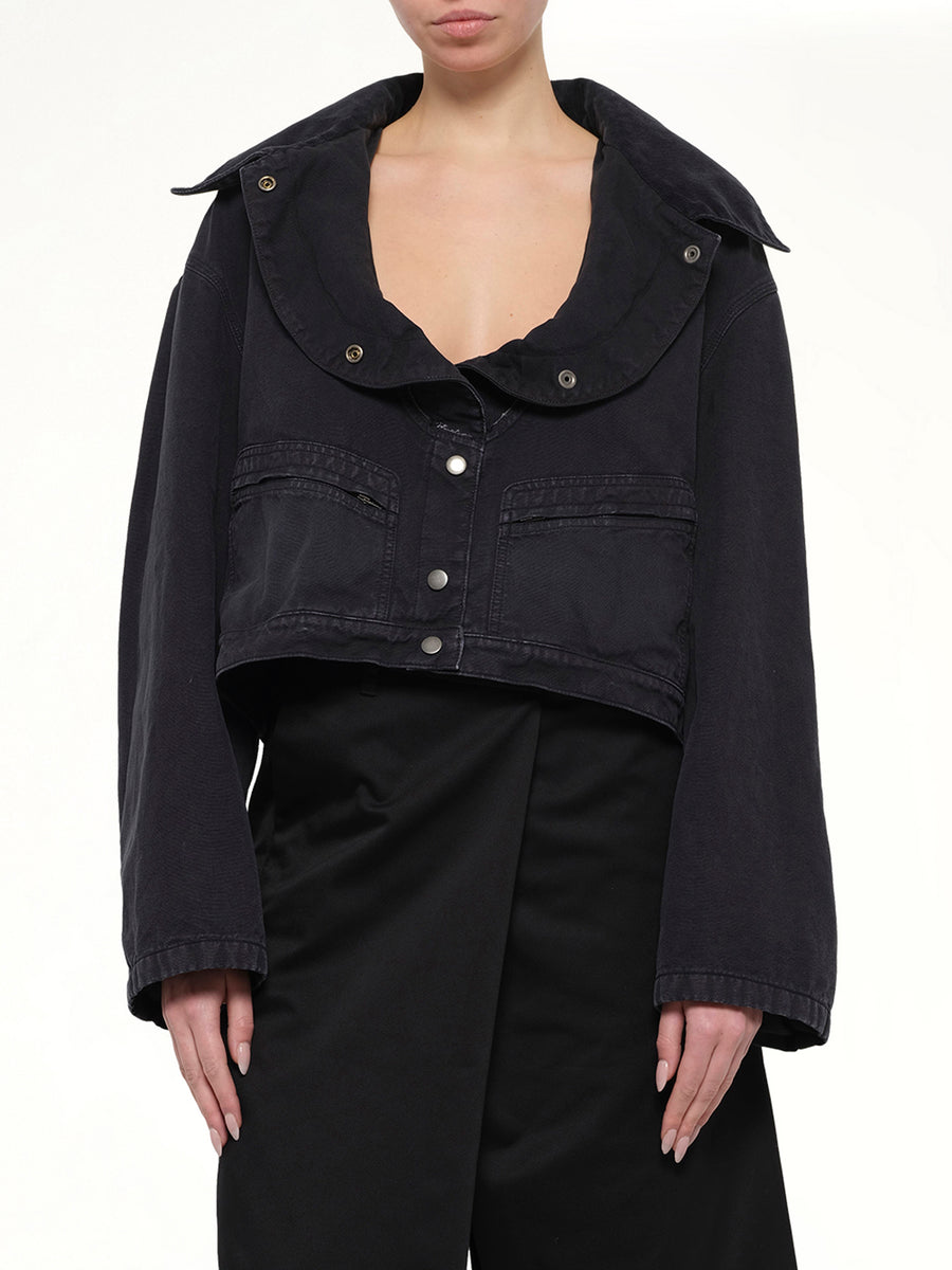 Open Neck Workwear Jacket in Vintage Black