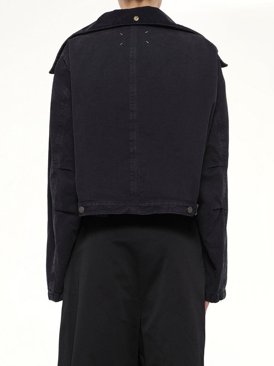 Open Neck Workwear Jacket in Vintage Black