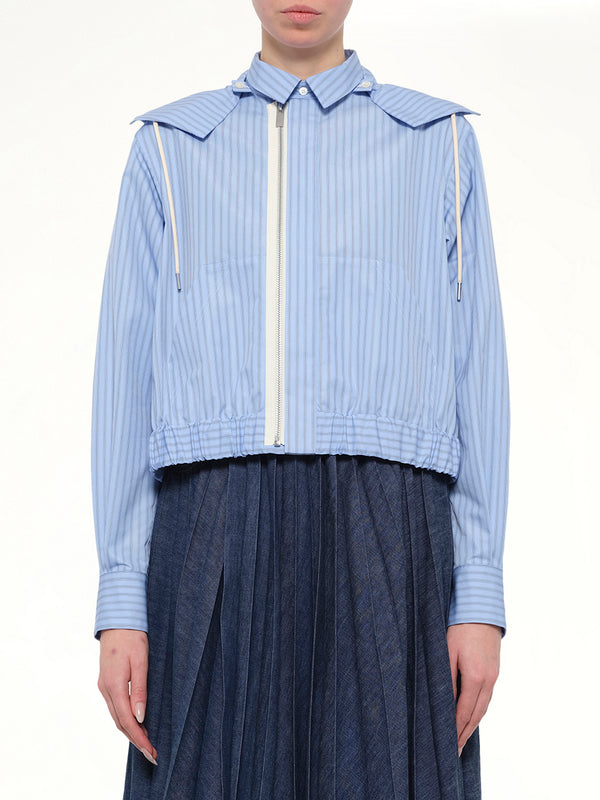 Womens Poplin Hoodie in Light Blue Stripe