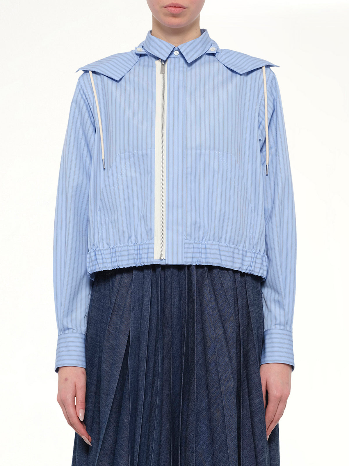Womens Poplin Hoodie in Light Blue Stripe