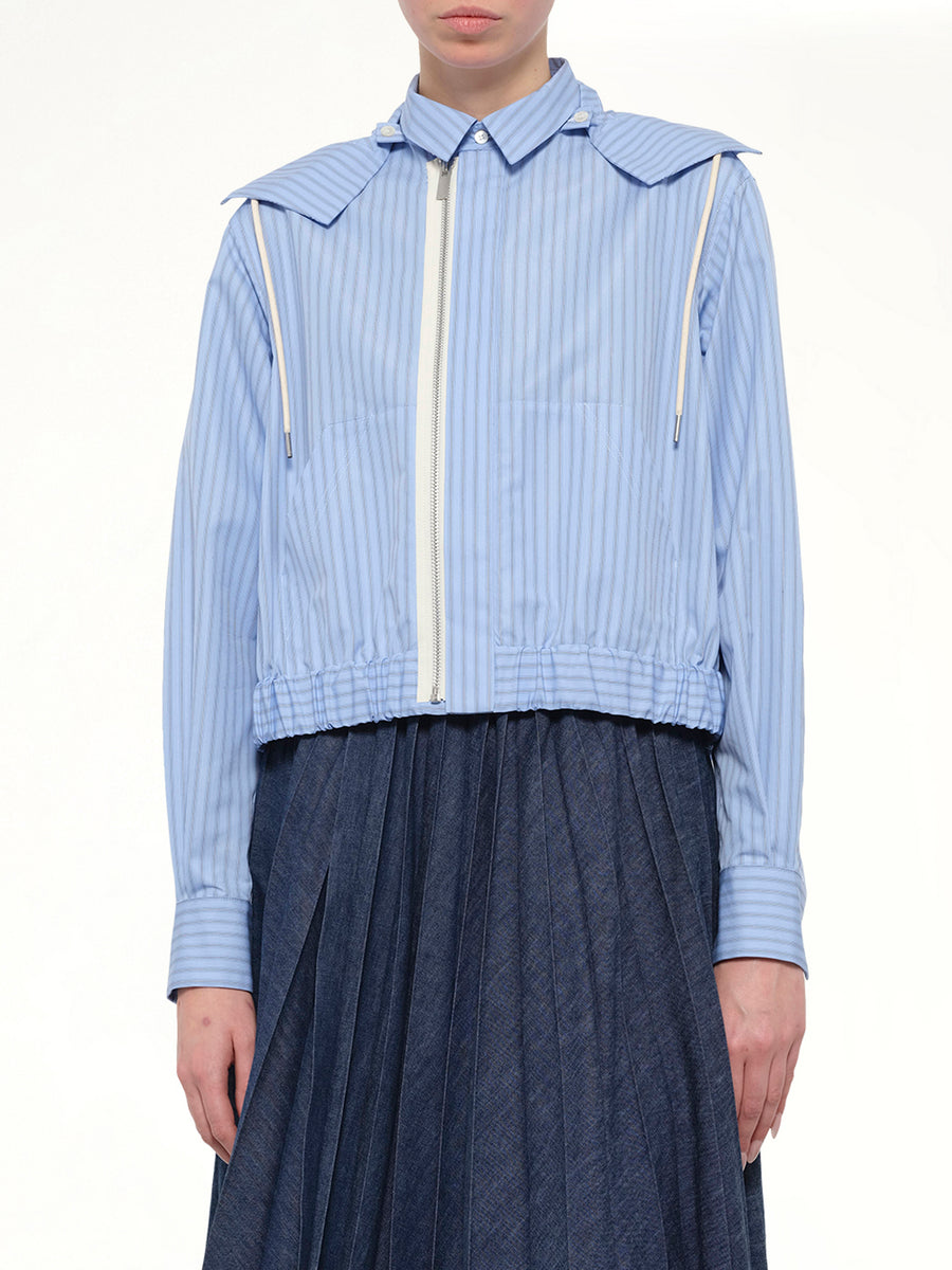 Poplin Hoodie in Light Blue Stripe
