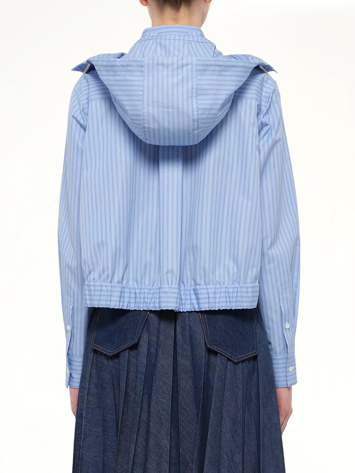 Womens Poplin Hoodie in Light Blue Stripe