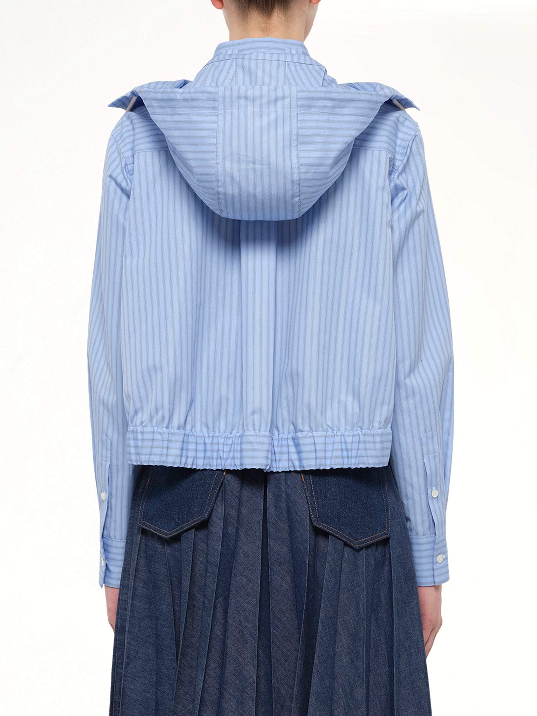 Womens Poplin Hoodie in Light Blue Stripe