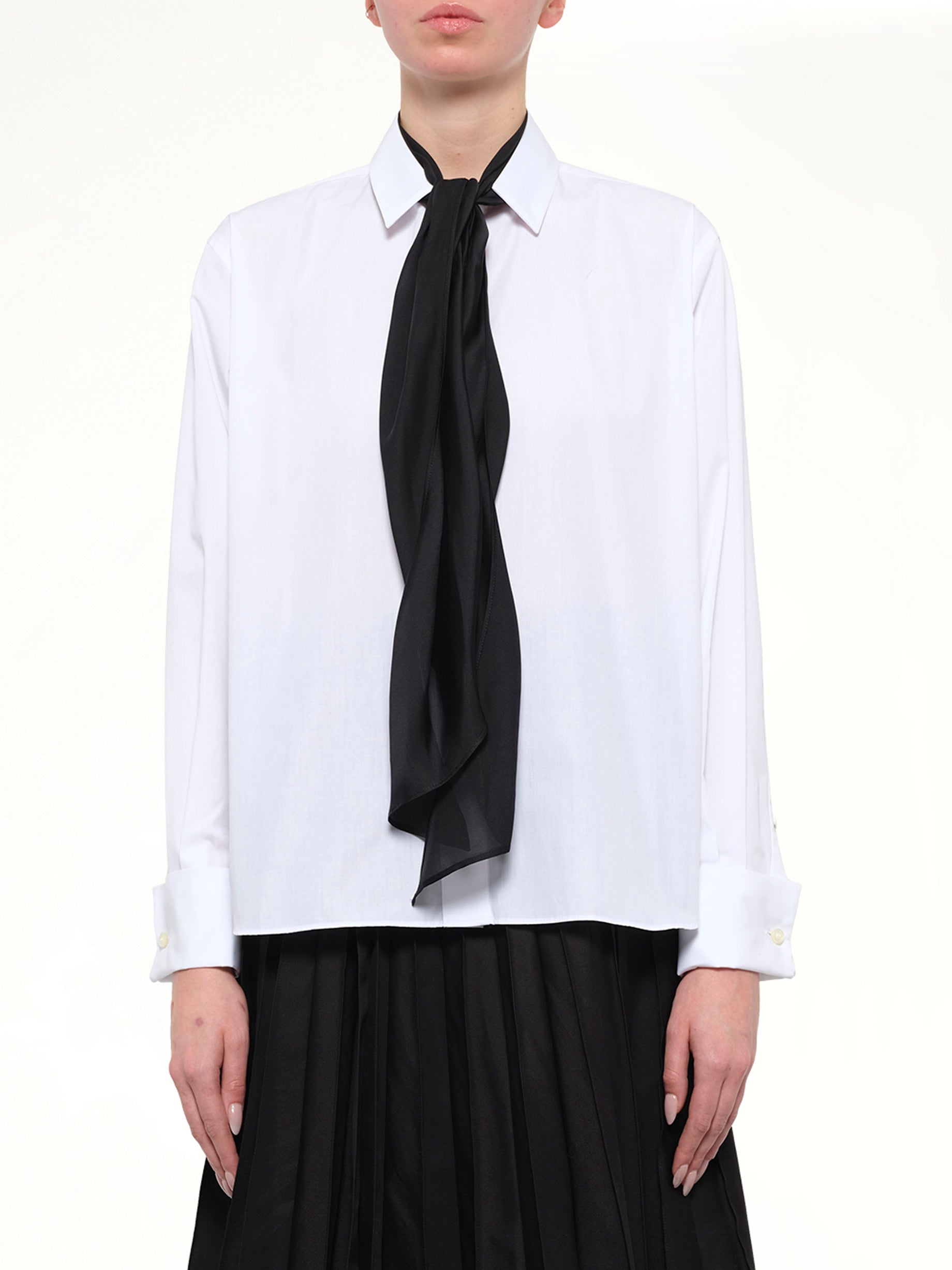 Poplin Shirt with Tie in Off White