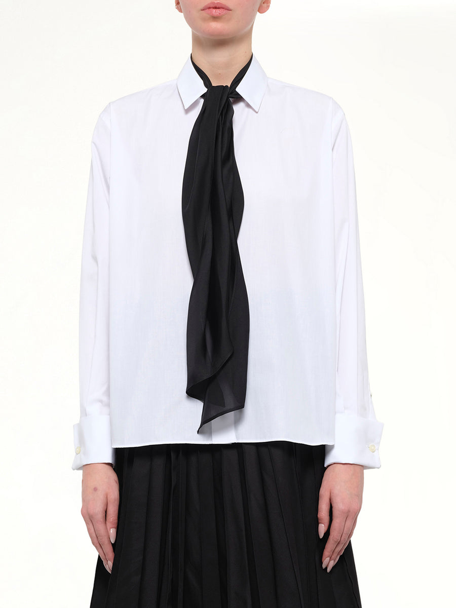 Poplin Shirt with Tie in Off White