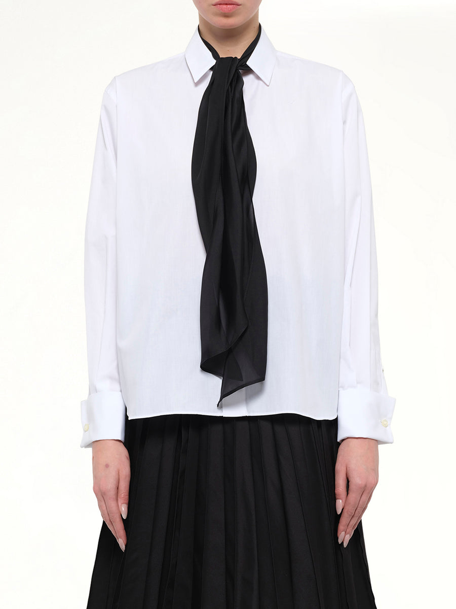 Poplin Shirt with Tie in Off White