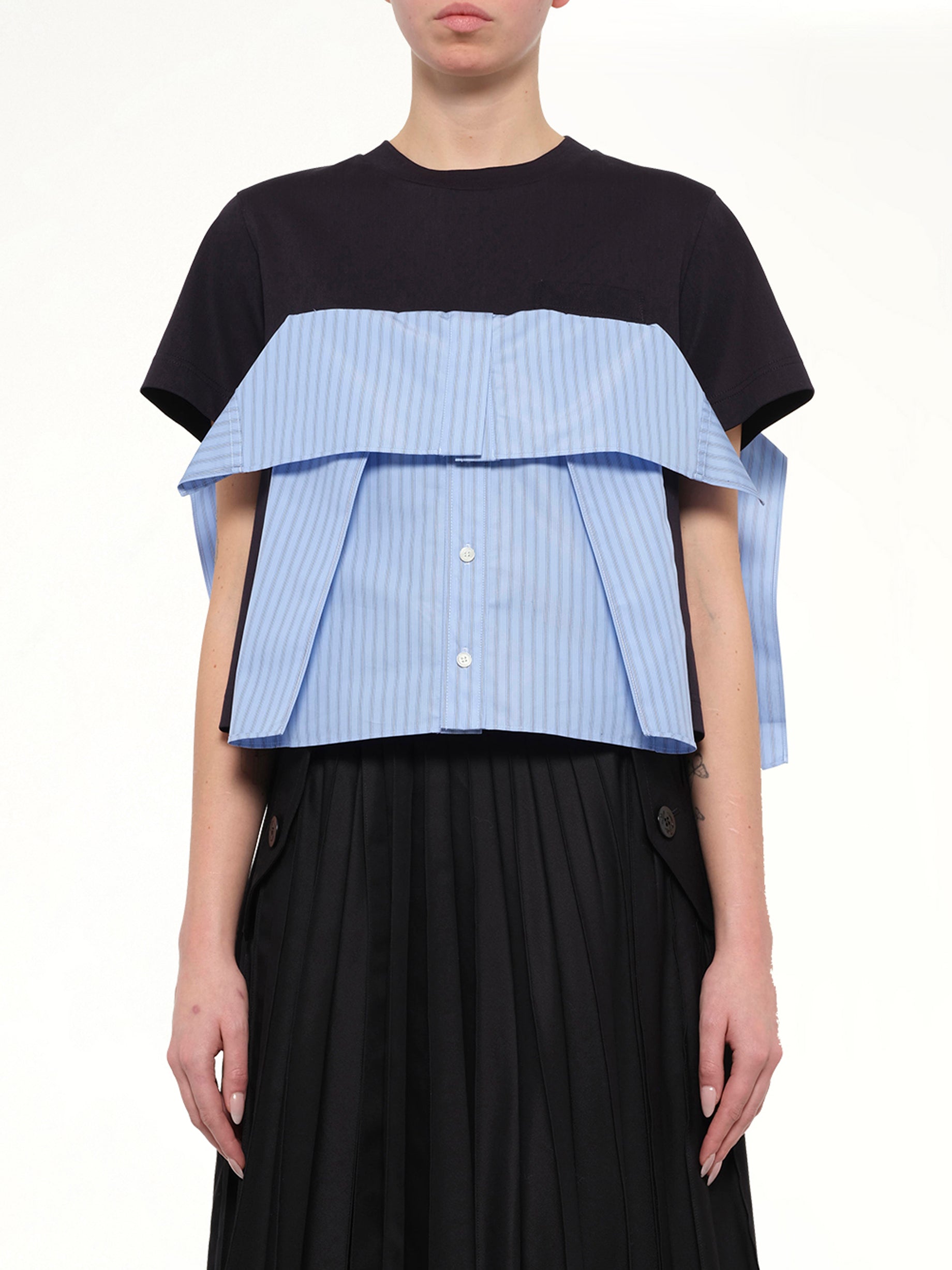 Poplin x Cotton Jersey T-Shirt in Navy/Blue Stripe