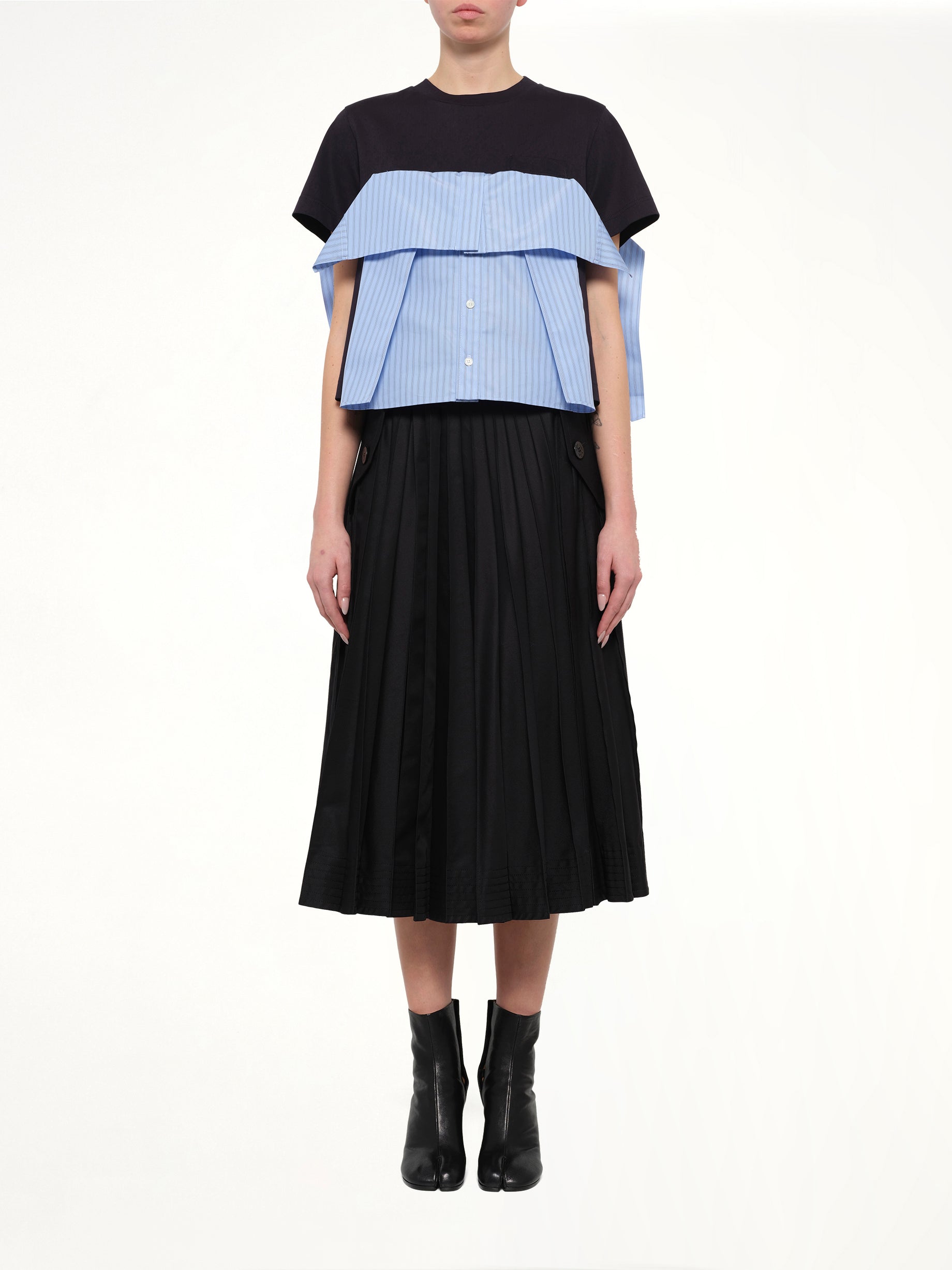 Poplin x Cotton Jersey T-Shirt in Navy/Blue Stripe