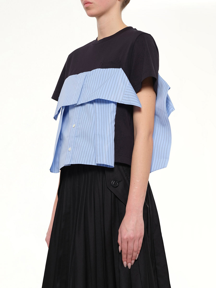 Poplin x Cotton Jersey T-Shirt in Navy/Blue Stripe