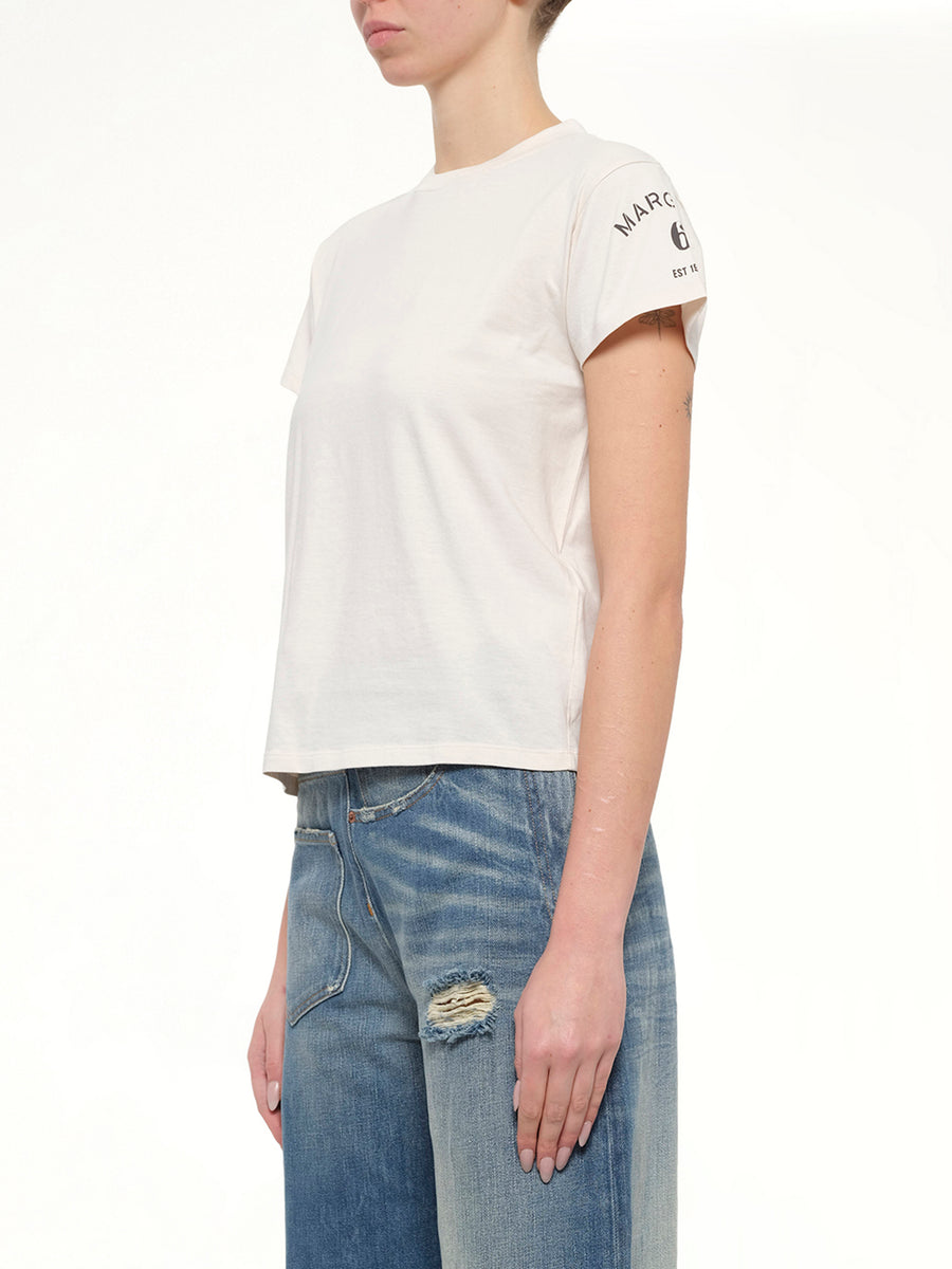 Sleeve Logo T-Shirt in Ecru