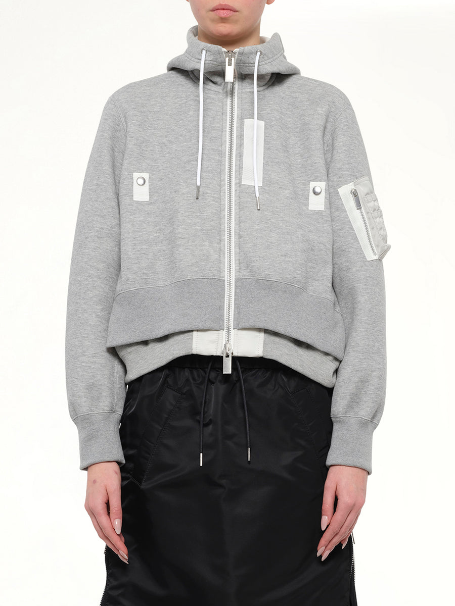 Layered Sponge Sweat x Nylon Twill Hoodie in Light Gray
