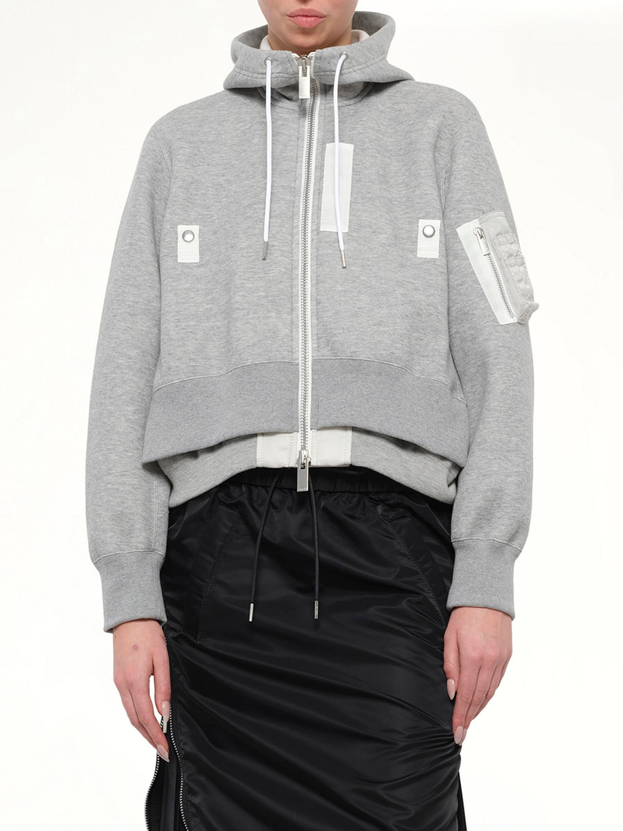 Layered Sponge Sweat x Nylon Twill Hoodie in Light Gray