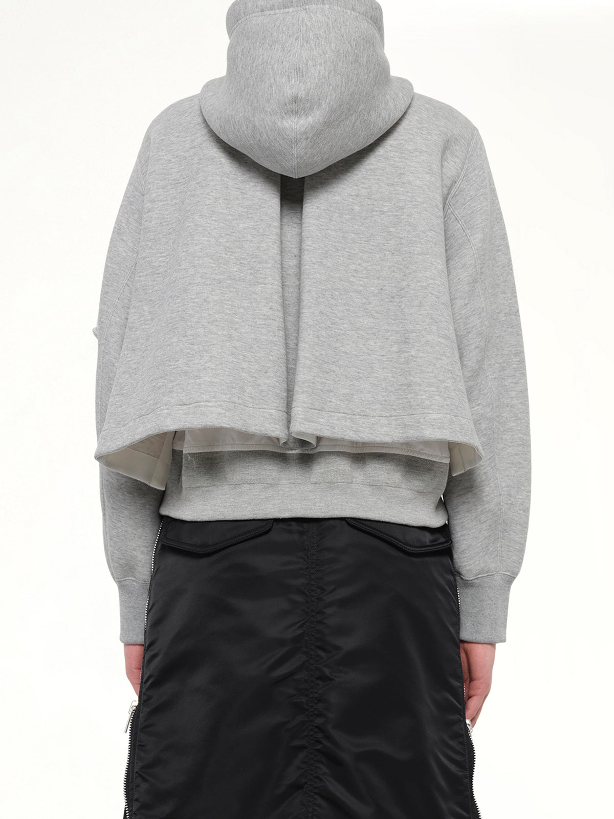 Layered Sponge Sweat x Nylon Twill Hoodie in Light Gray