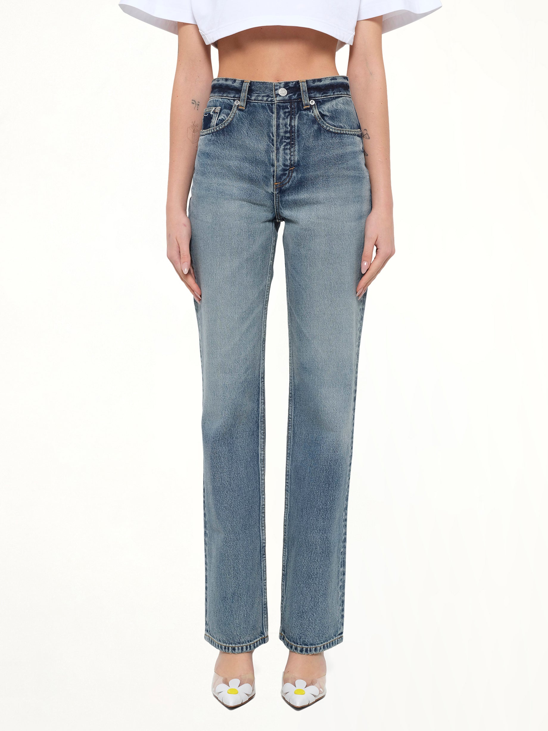 Straight Denim Pants in Dirty Wash