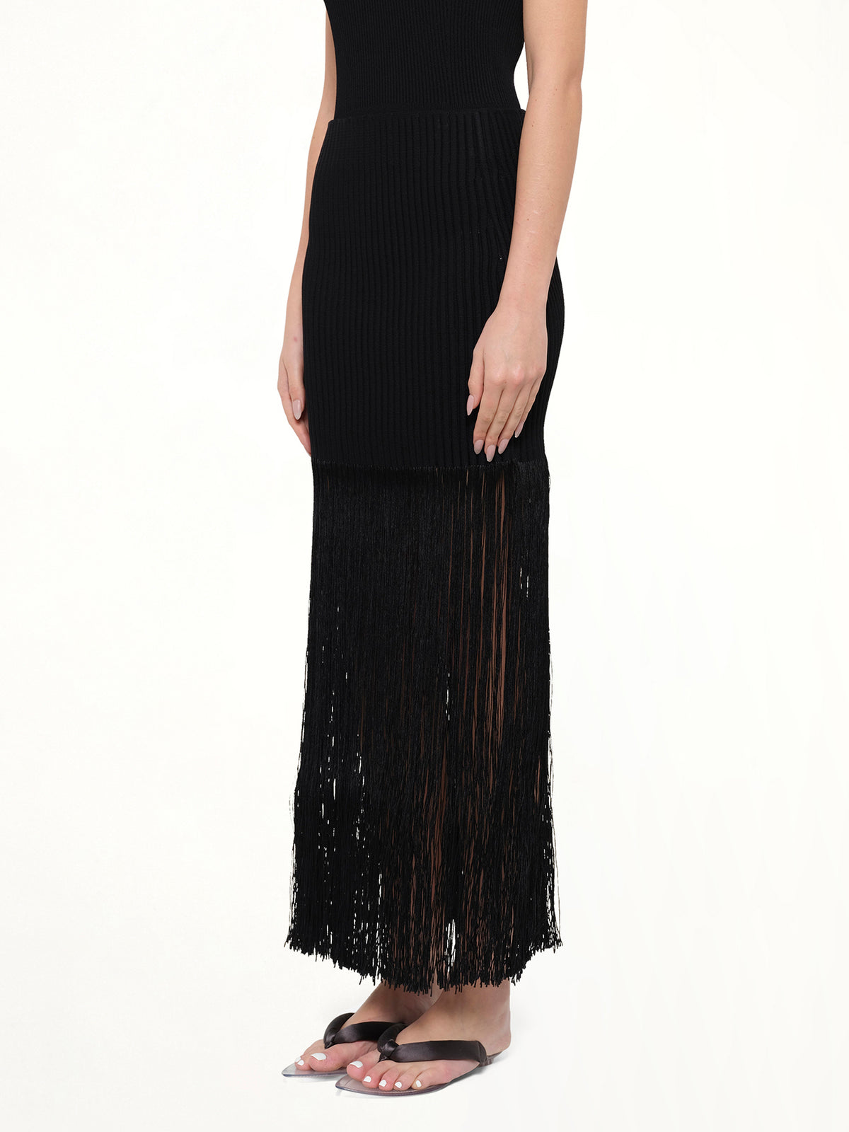 Tube Fringed Knit Skirt in Black