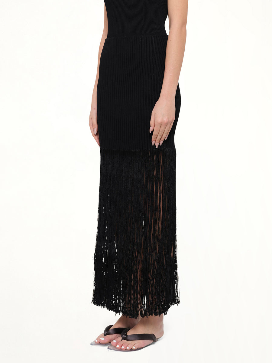 Tube Fringed Knit Skirt in Black