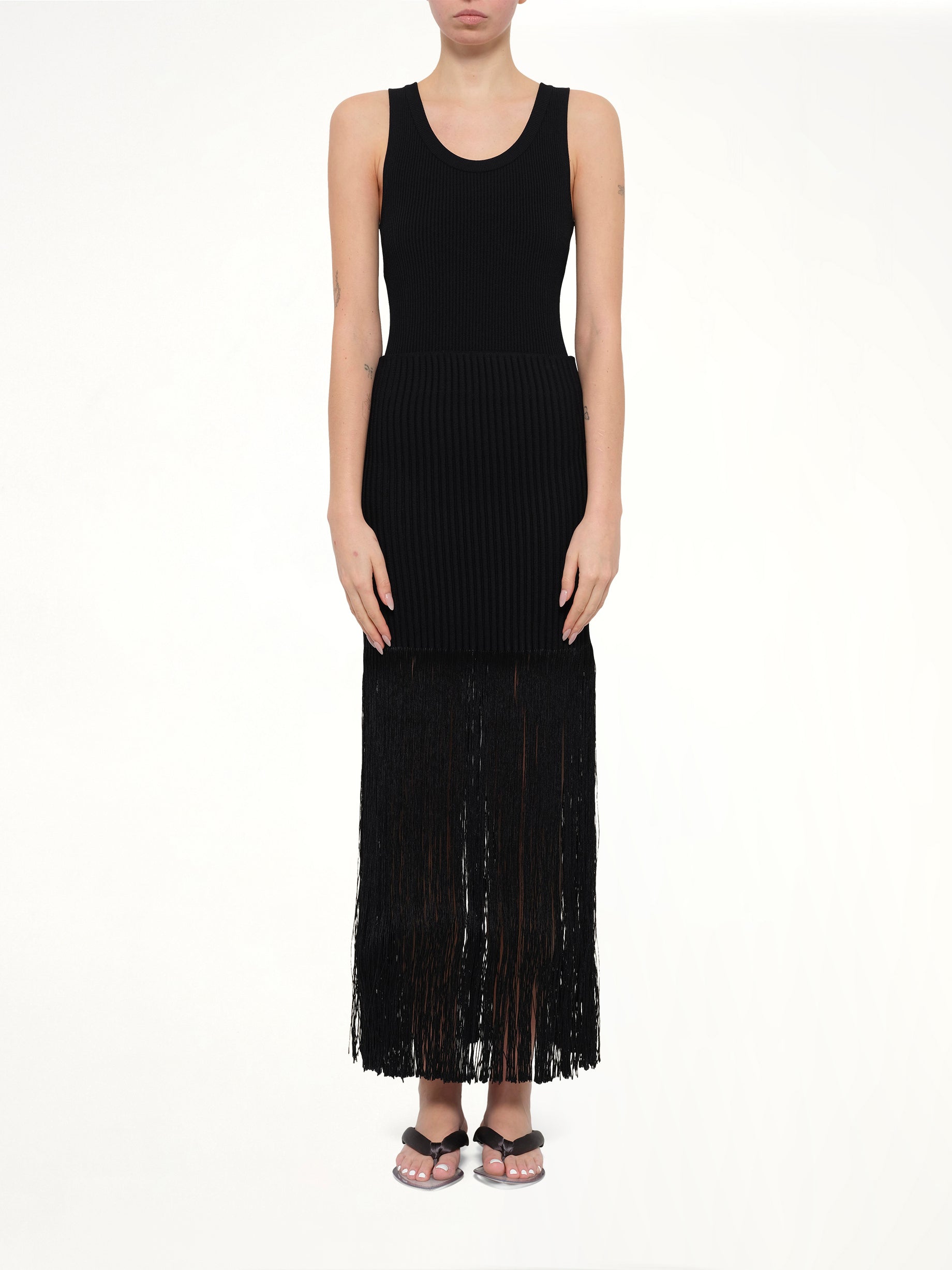 Tube Fringed Knit Skirt in Black