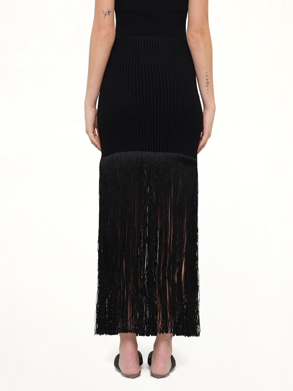 Tube Fringed Knit Skirt in Black
