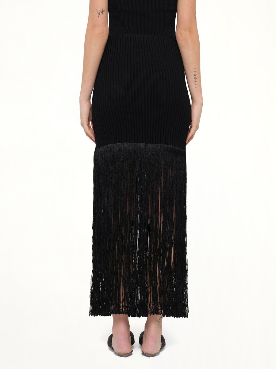 Tube Fringed Knit Skirt in Black