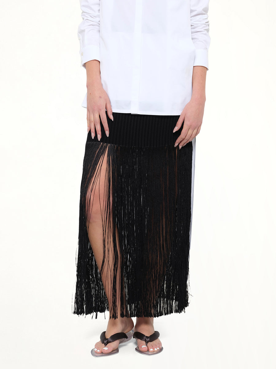 Tube Fringed Knit Skirt in Black