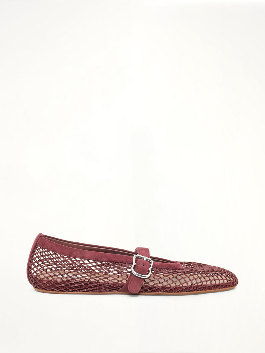 Ballet Fishnet Flats in Rouge Grenat