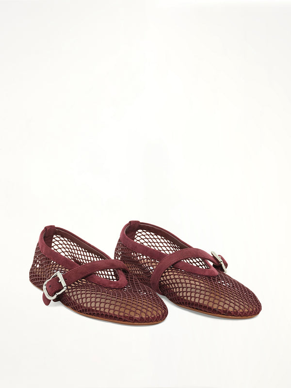 Ballet Fishnet Flats in Rouge Grenat