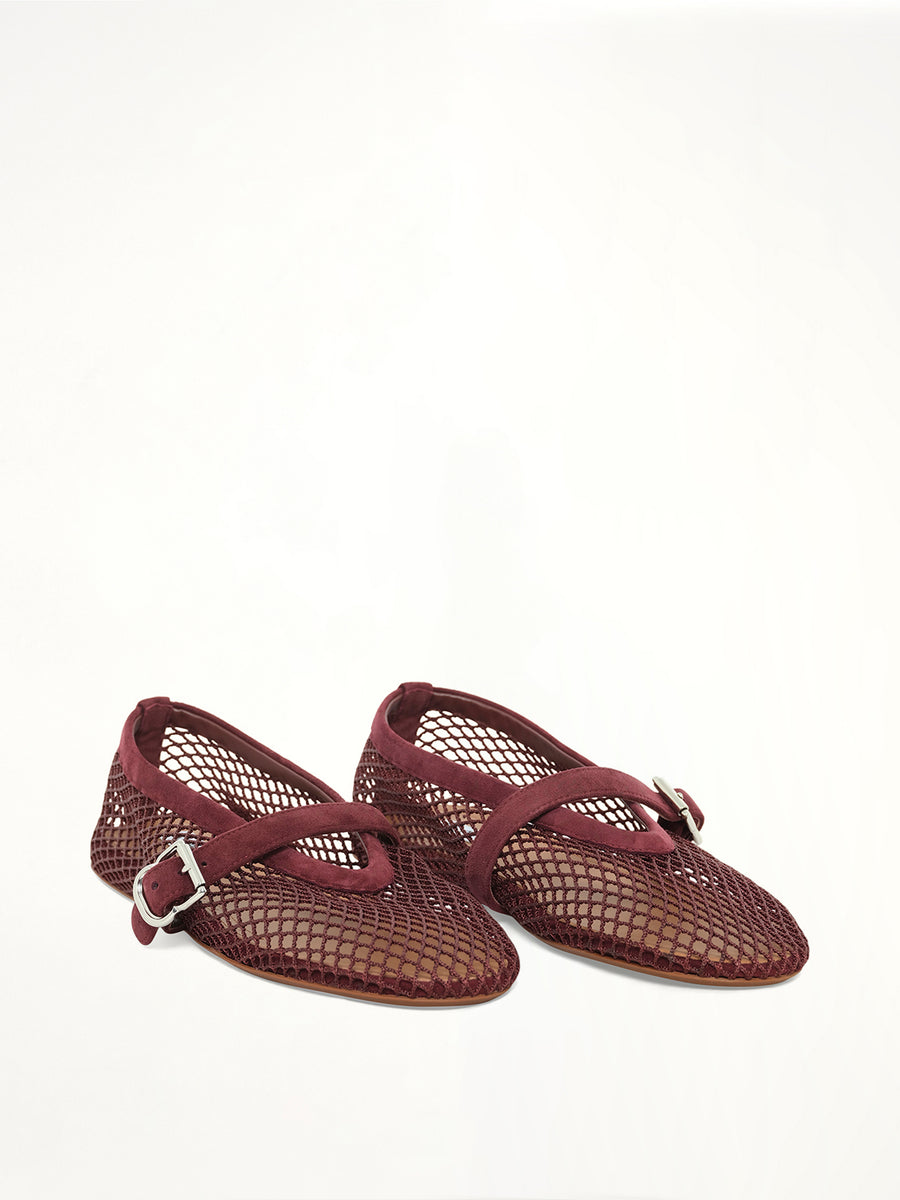 Ballet Fishnet Flats in Rouge Grenat